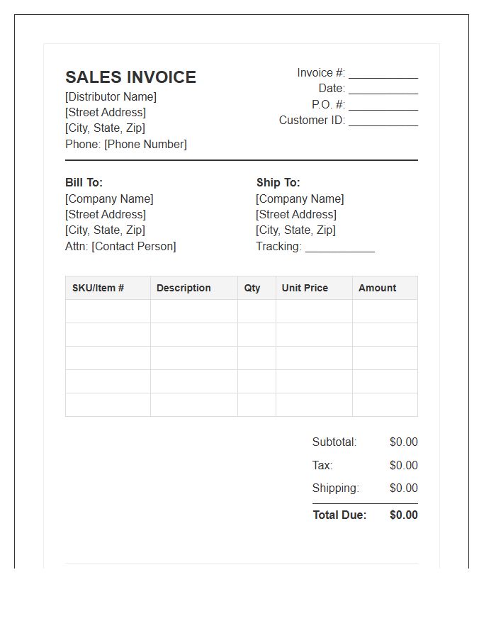 Wholesale Distributor Sales Invoice Template