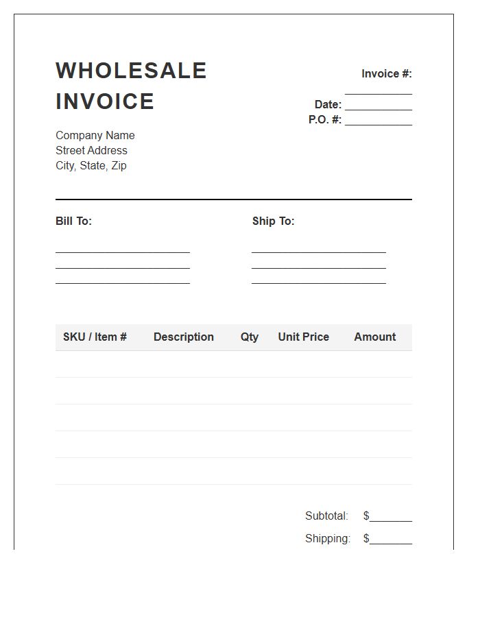 Wholesale Goods Shipment Invoice Template