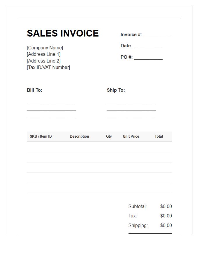 Wholesale Inventory Sales Invoice Template