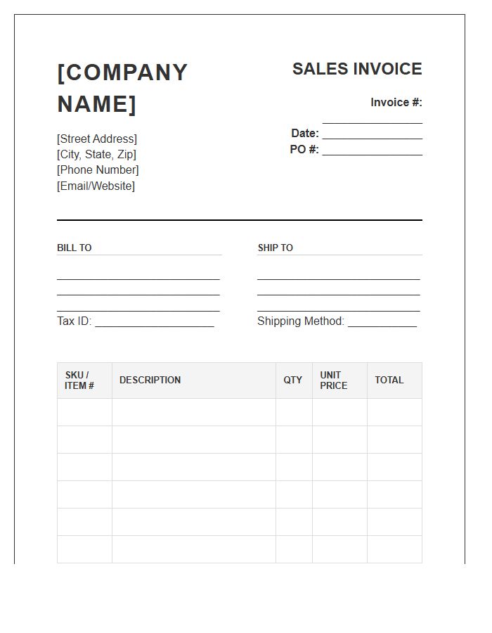 Wholesale Stock Sales Invoice Template