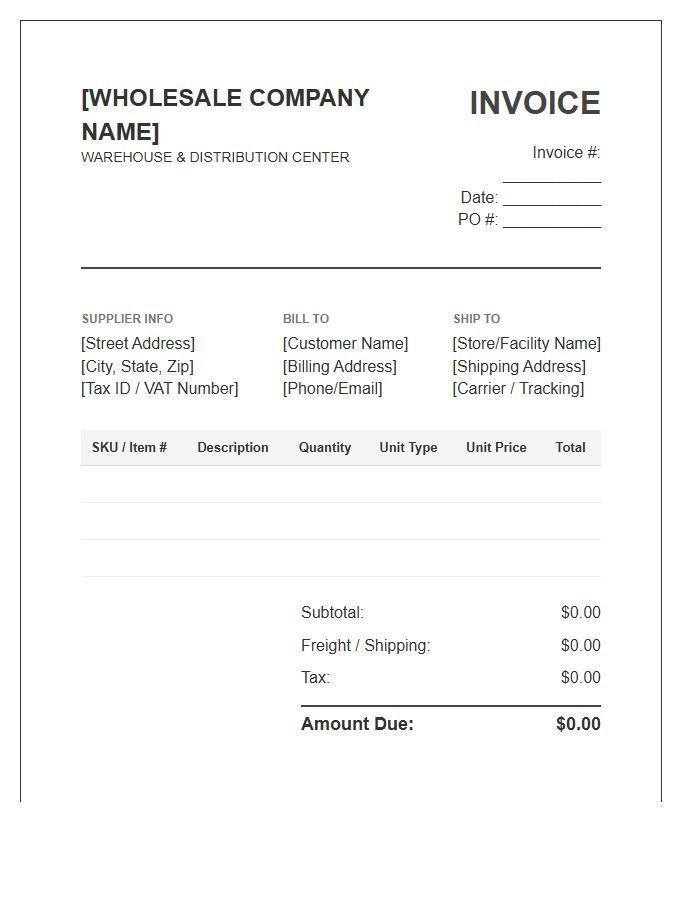 Wholesale Supply Chain Invoice Template