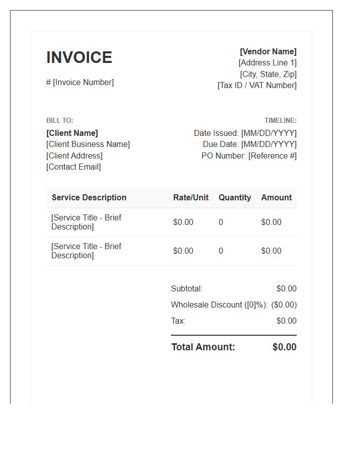 Wholesale Vendor Service Invoice Template