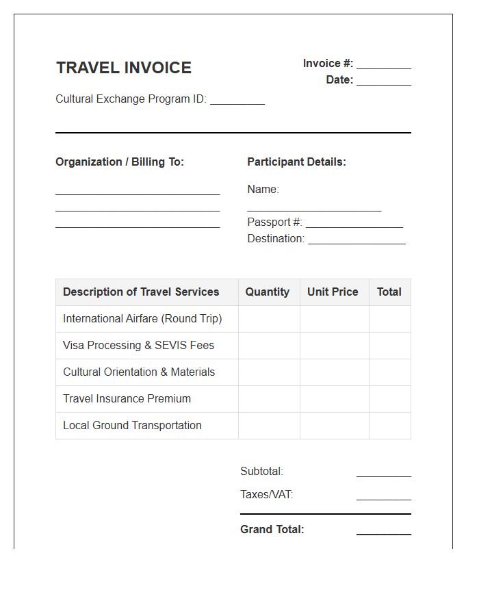 Cultural Exchange Program Travel Invoice Template