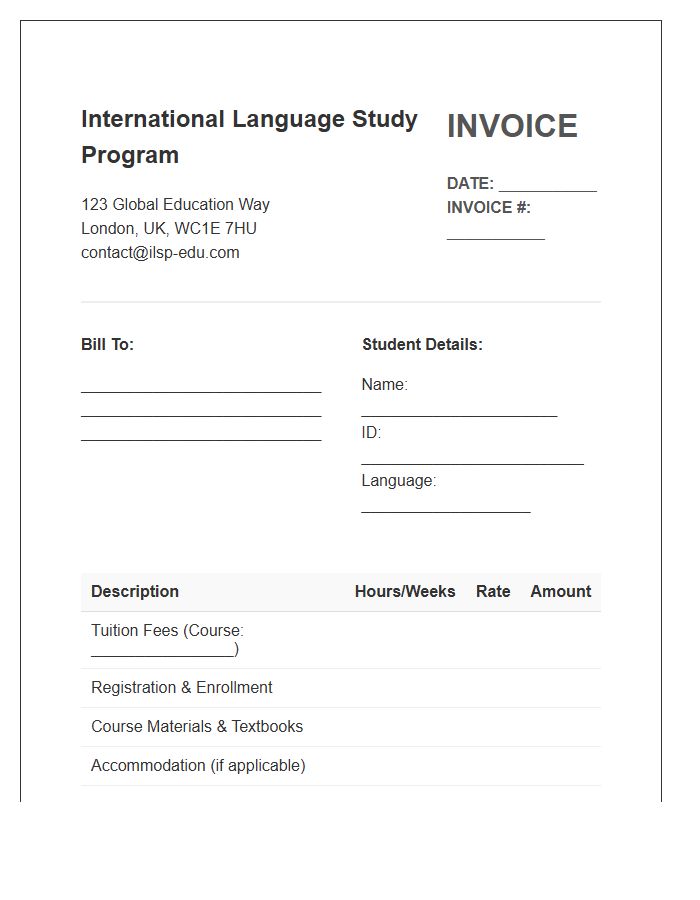 International Language Study Program Invoice Template