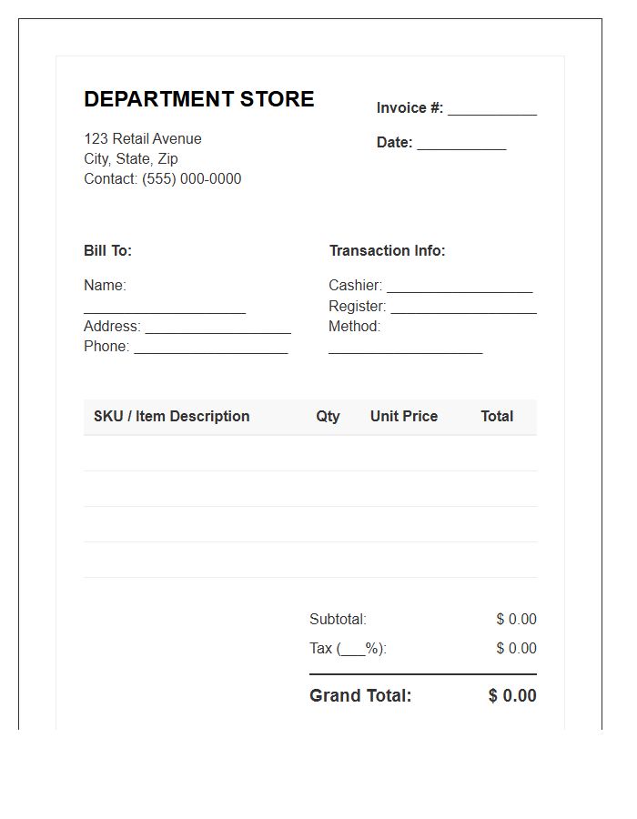 Department Store Invoice Template