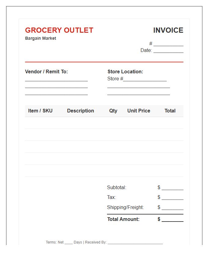 Grocery Outlet Invoice Template