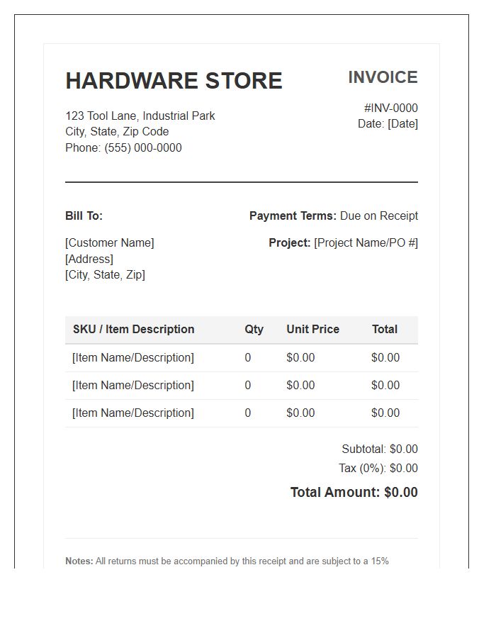 Hardware Store Invoice Template