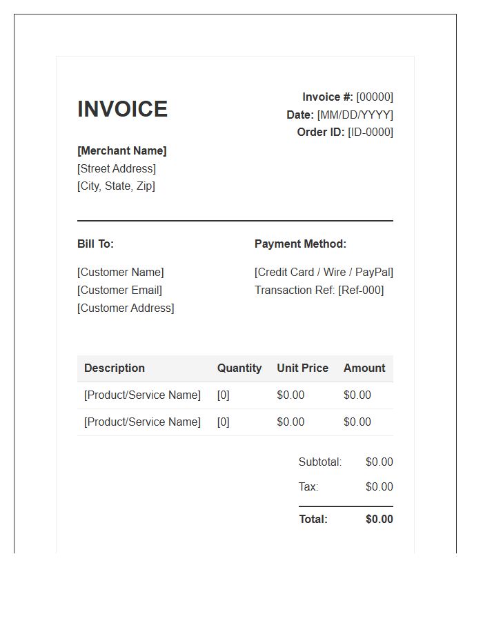 Merchant Transaction Invoice Template