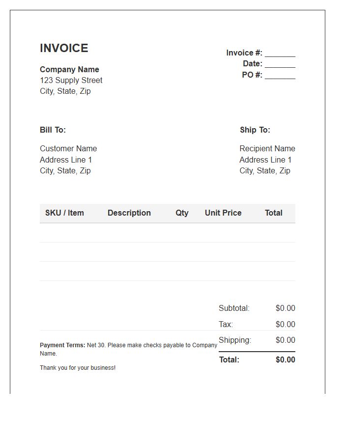 Retail Supply Invoice Template