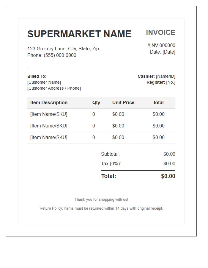 Supermarket Sales Invoice Template