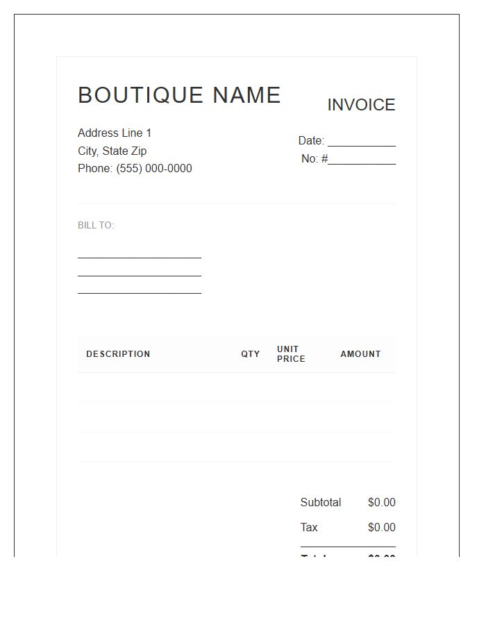 Boutique Shop Sales Invoice Template