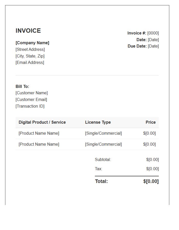 Digital Product Sales Invoice Template
