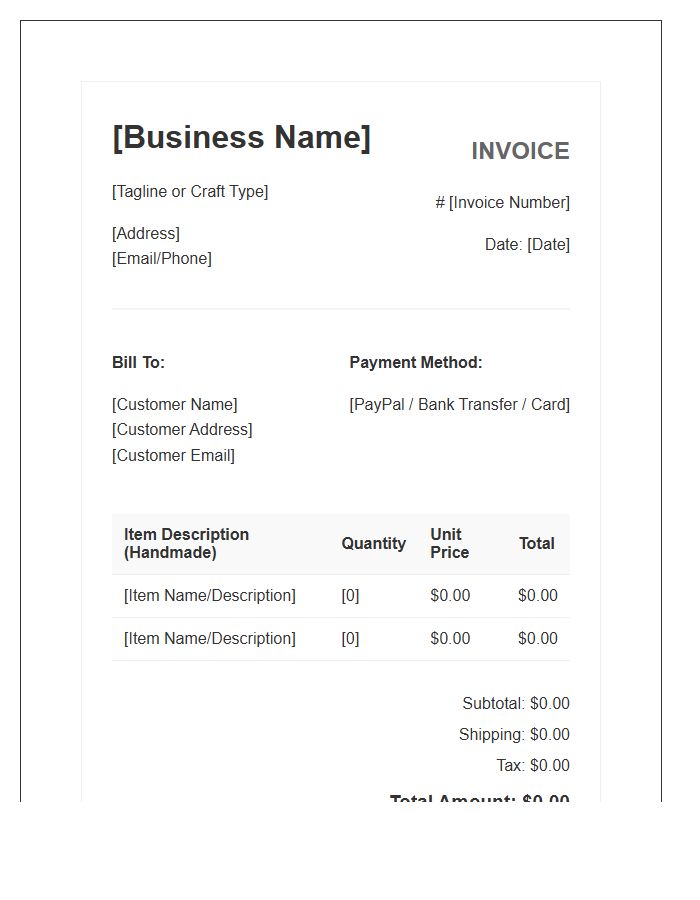 Handmade Goods Sales Invoice Template