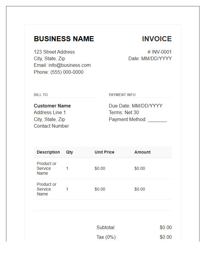 Local Business Sales Invoice Template
