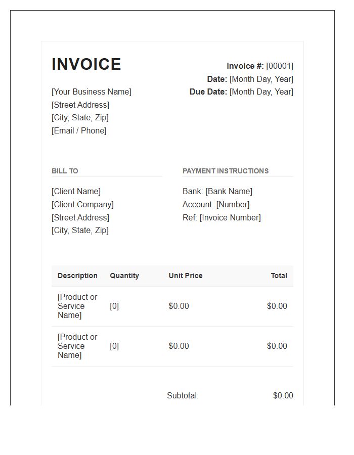 Professional Small Business Sales Invoice Template