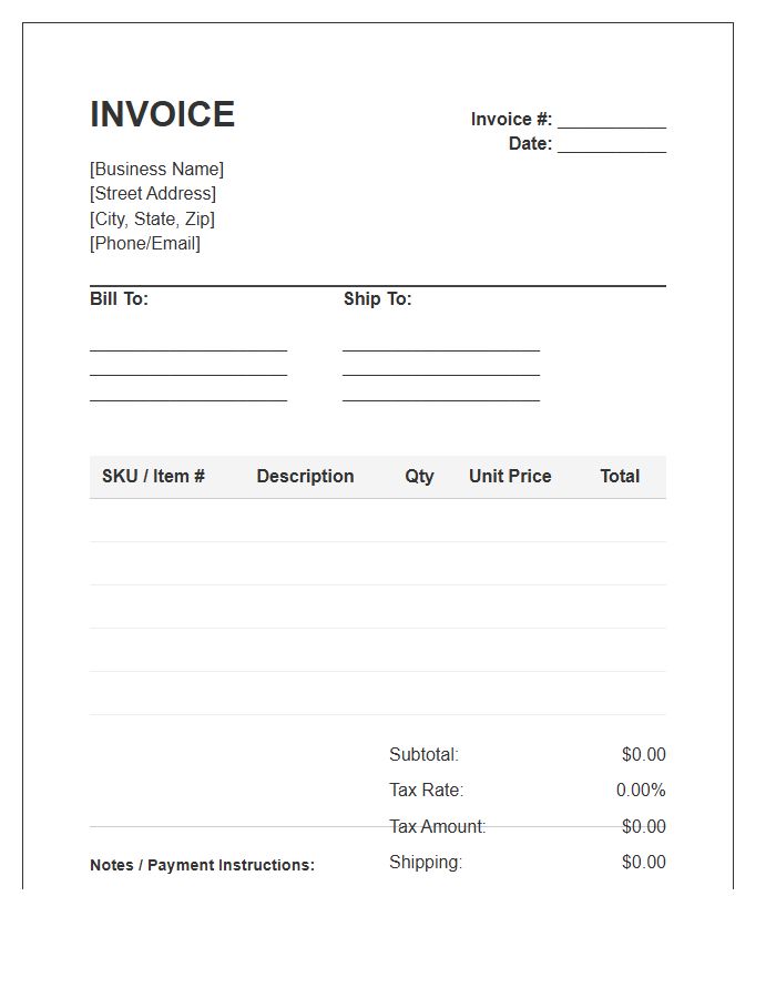Small Business Inventory Sales Invoice Template