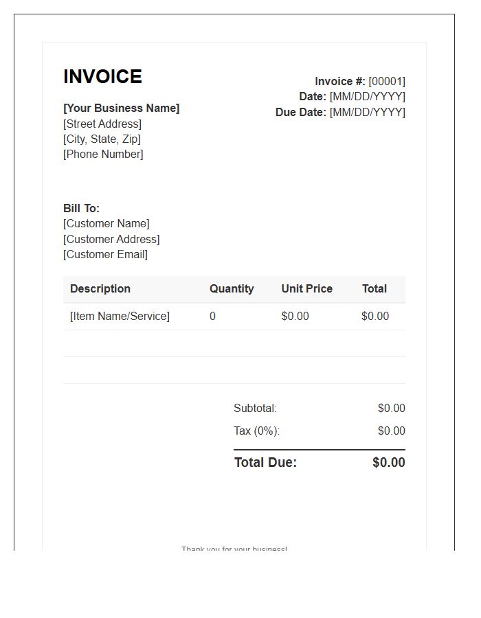 Small Business Retail Sales Invoice Template