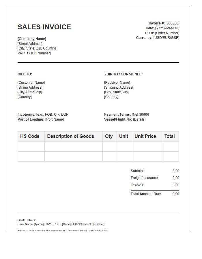 Global Supply Chain Sales Invoice Template