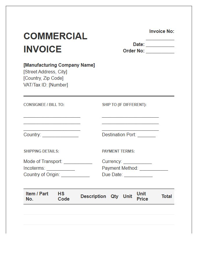 Manufacturing Export Sales Invoice Template