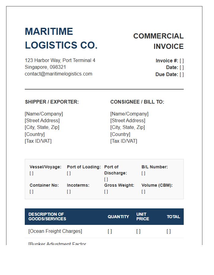 Maritime Shipping Sales Invoice Template