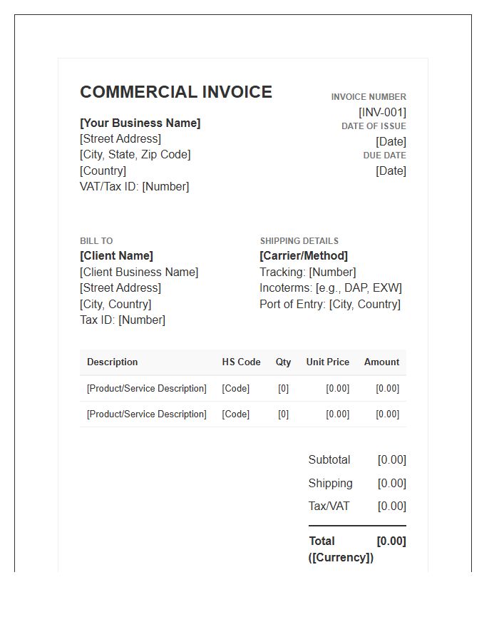 Overseas Business Sales Invoice Template