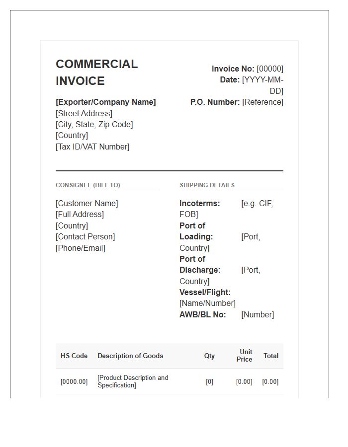 Professional International Trade Invoice Template