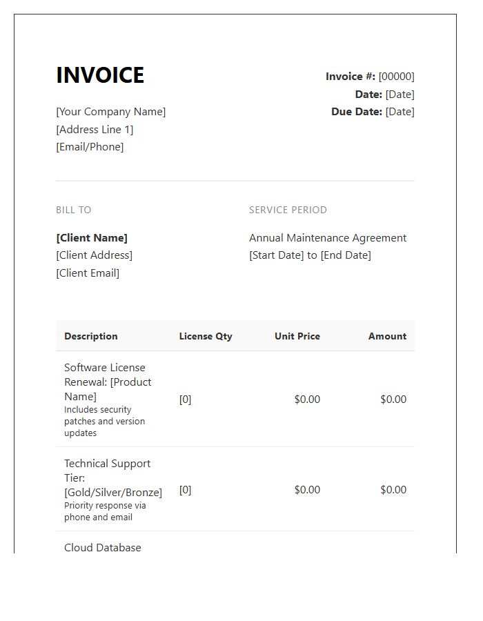 Annual Software Maintenance Invoice Template