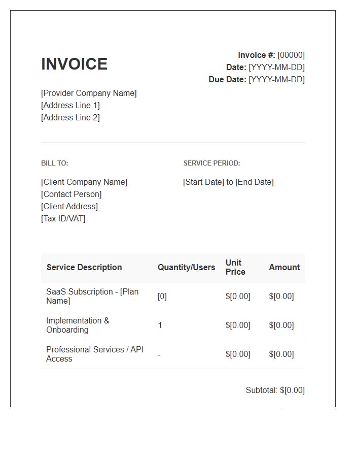 B2B Software Service Agreement Invoice Template