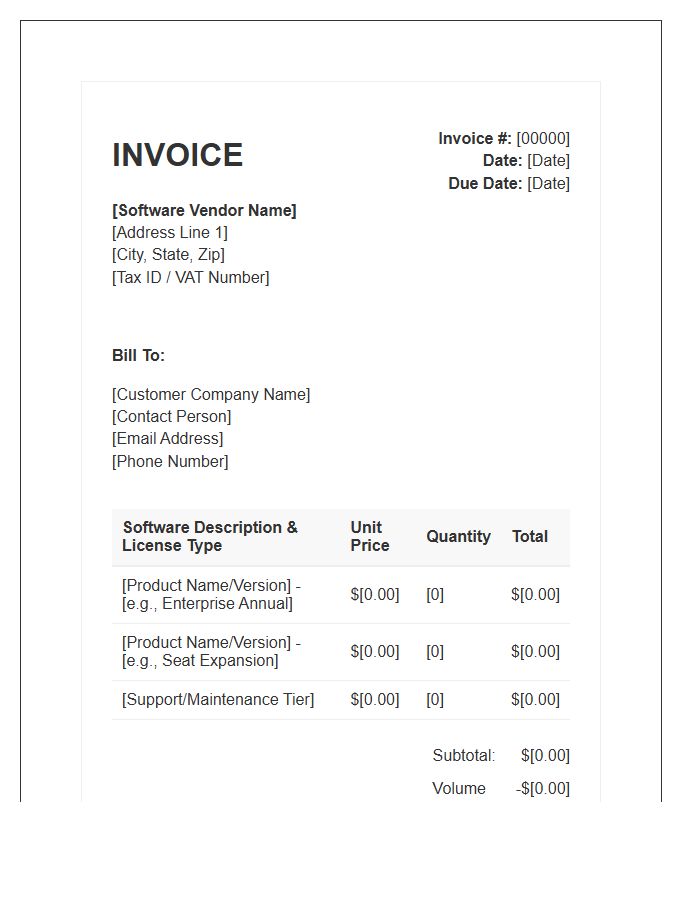 Bulk Software License Purchase Invoice Template