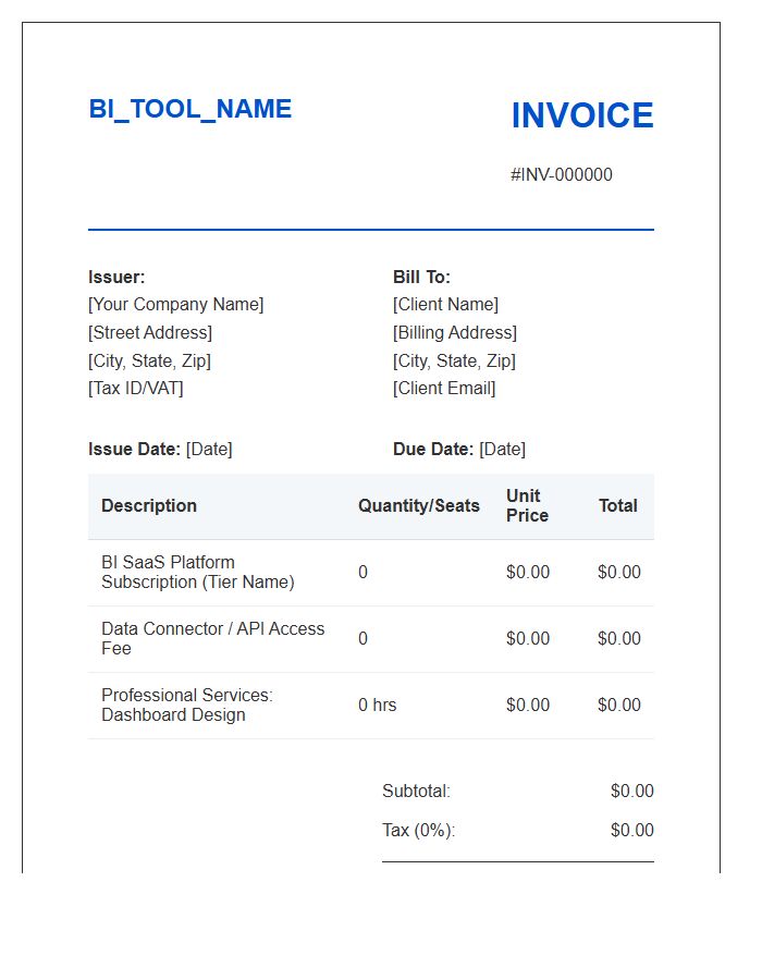 Business Intelligence Tool Invoice Template