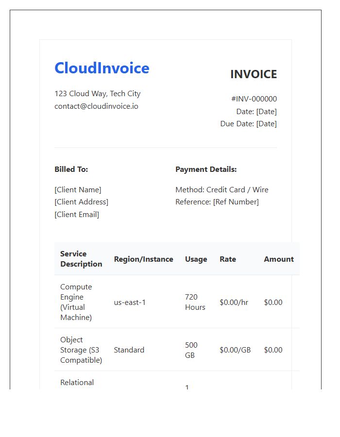 Cloud Computing Services Invoice Template