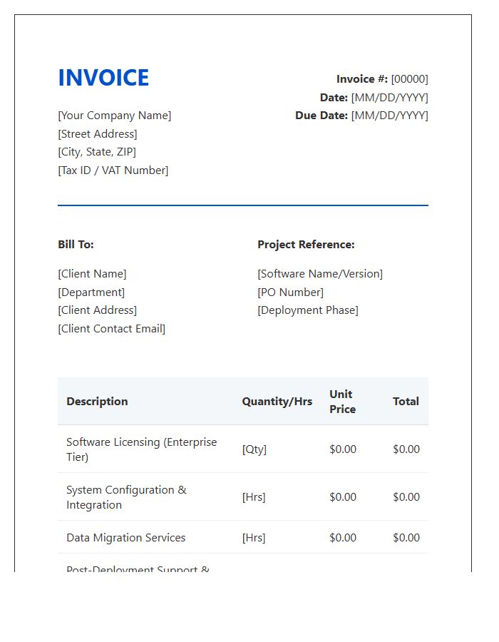 Corporate Software Deployment Invoice Template