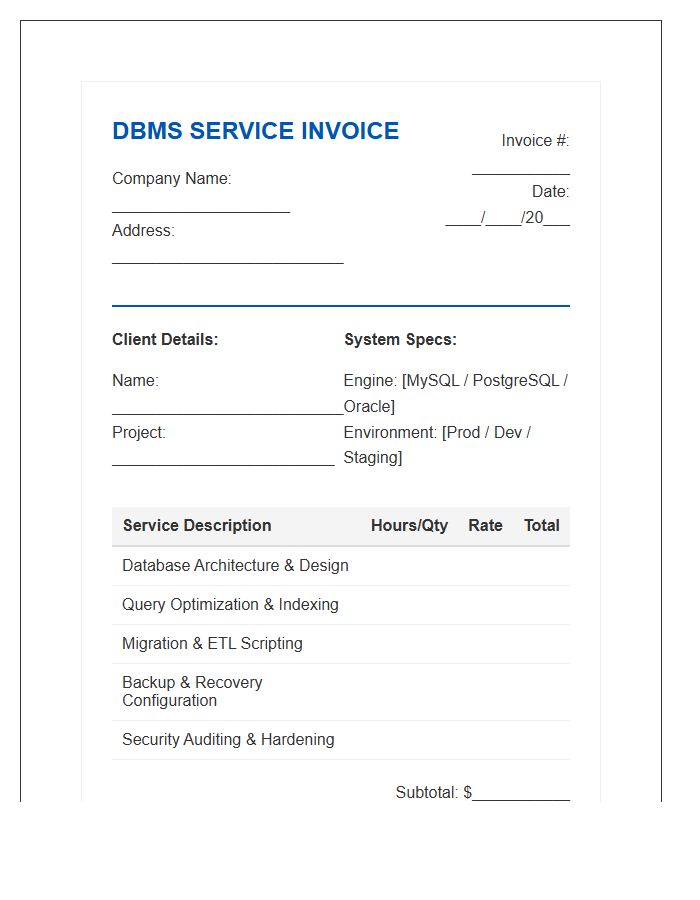 Database Management System Invoice Template