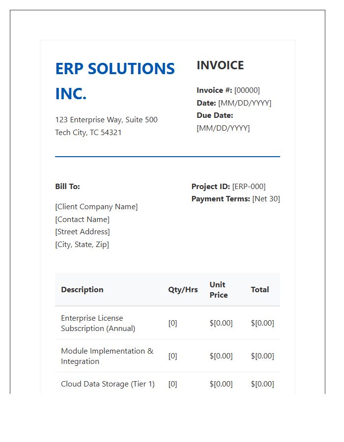Enterprise Resource Planning Software Invoice Template