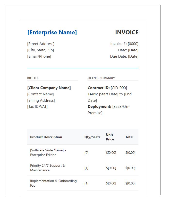 Enterprise Software License Invoice Template