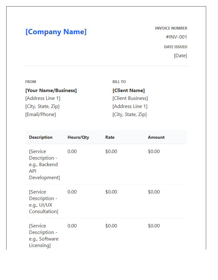 Professional Services Software Invoice Template