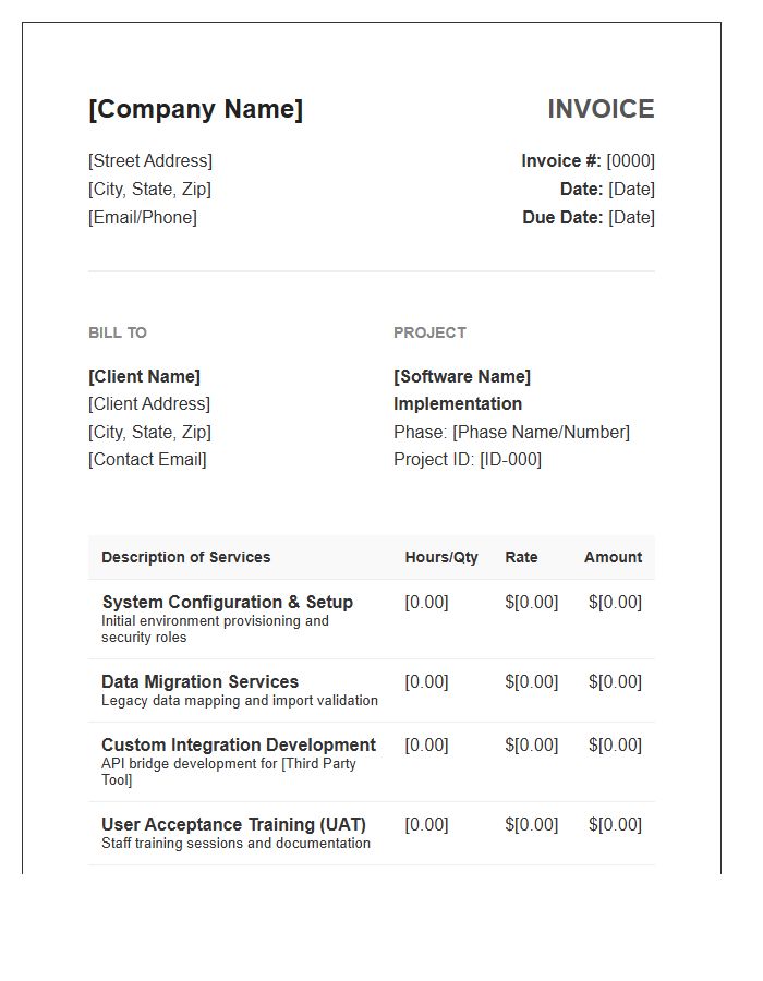 Software Implementation Fee Invoice Template