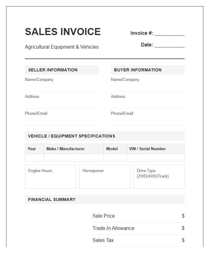 Agricultural Vehicle Sales Invoice Template