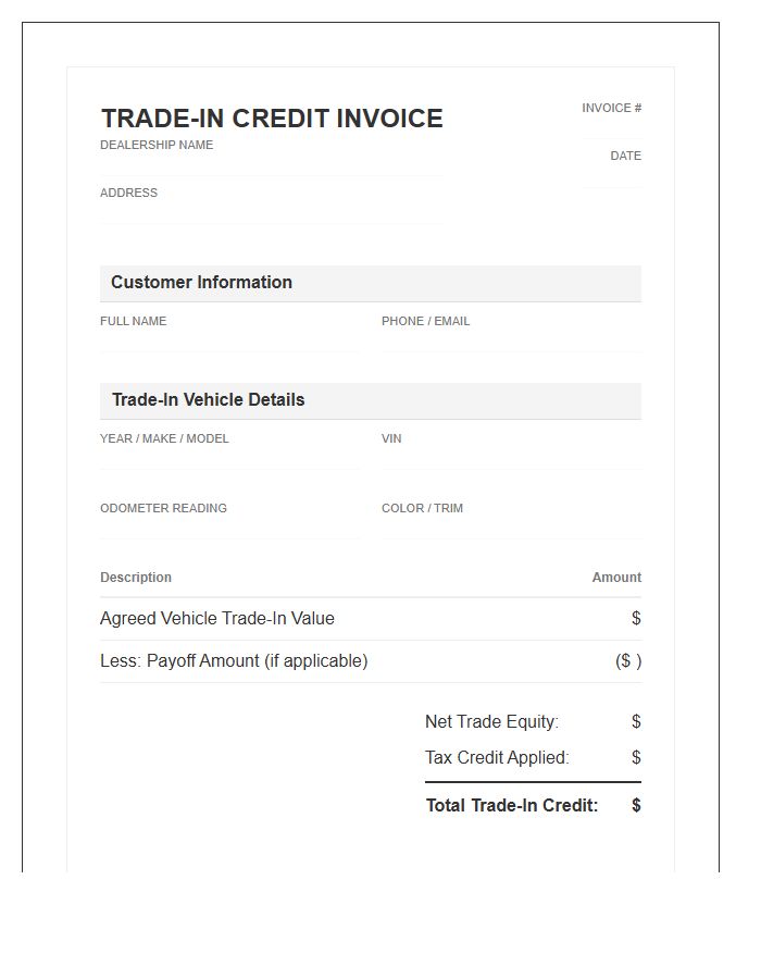 Dealership Trade-In Credit Invoice Template