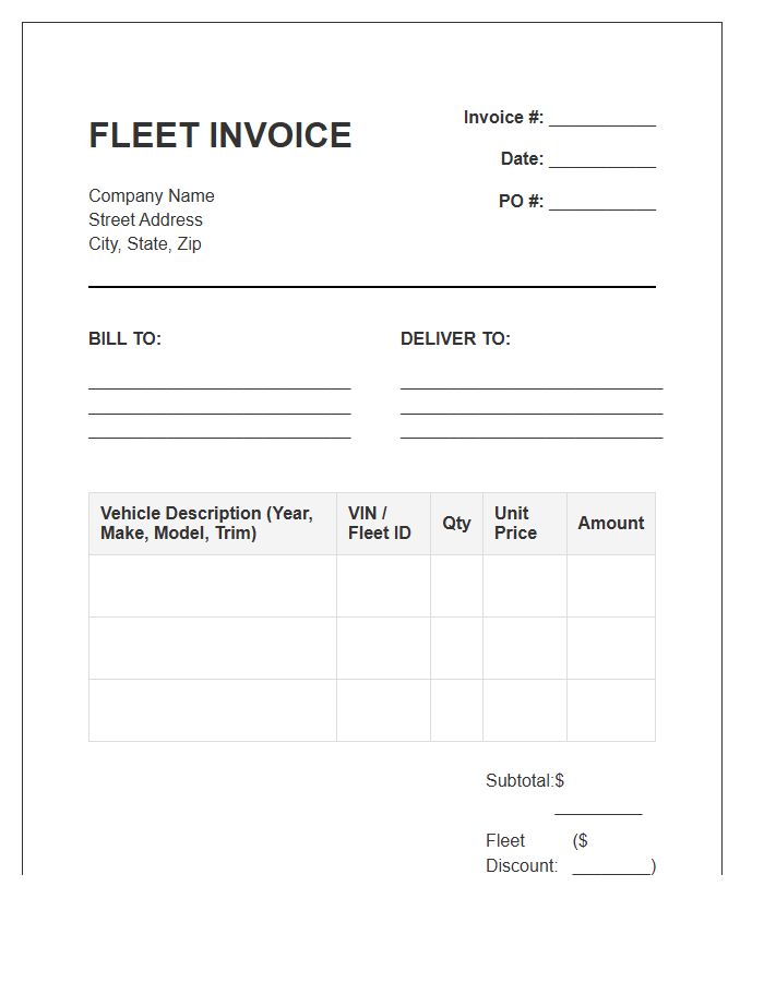 Fleet Vehicle Order Invoice Template