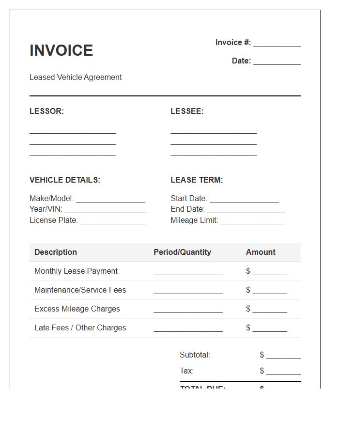 Leased Vehicle Agreement Invoice Template