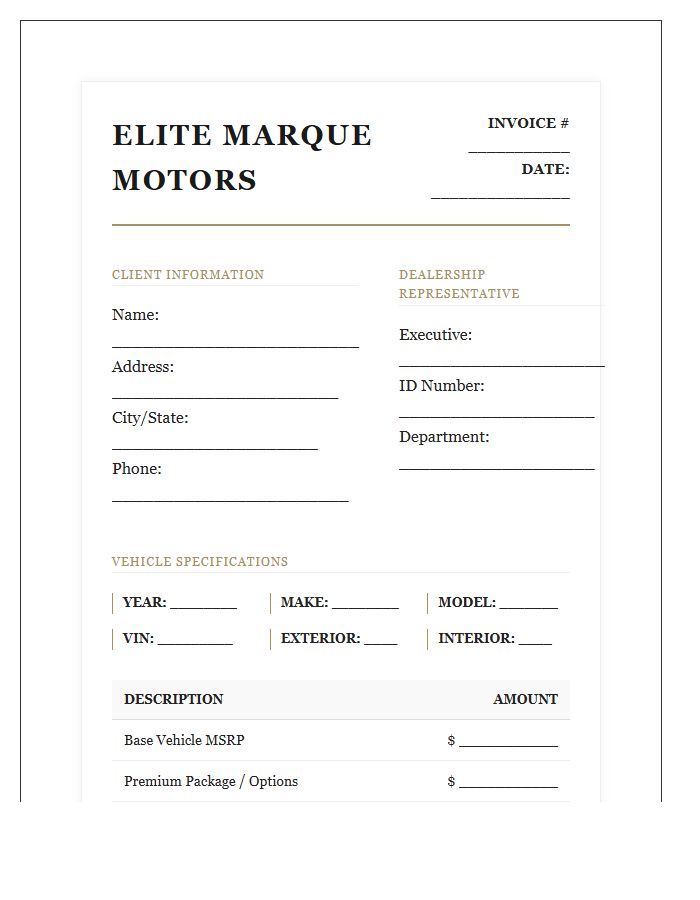 Luxury Auto Dealership Invoice Template