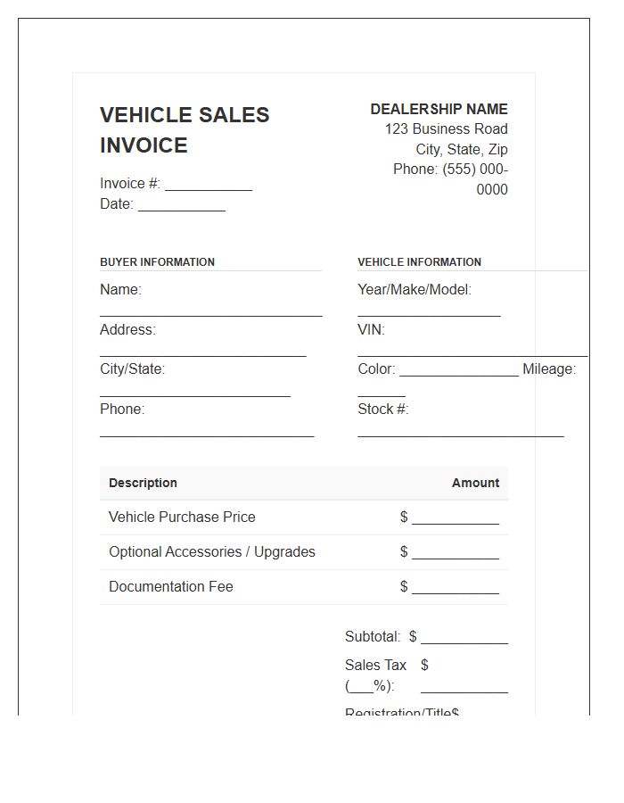New Car Sales Invoice Template