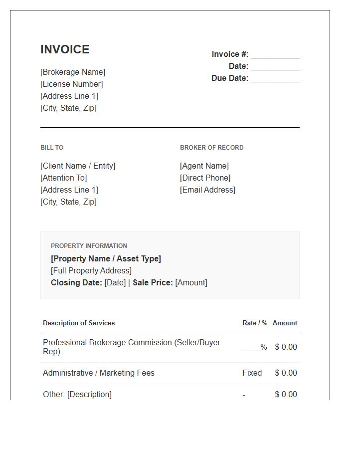 Commercial Property Sales Brokerage Invoice Template