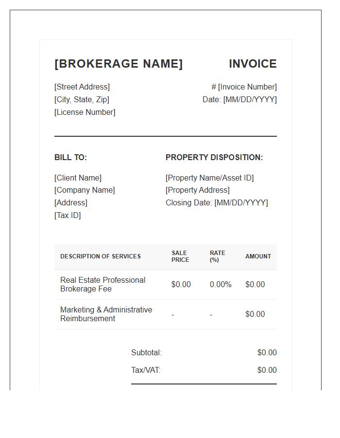 Corporate Real Estate Sales Brokerage Invoice Template