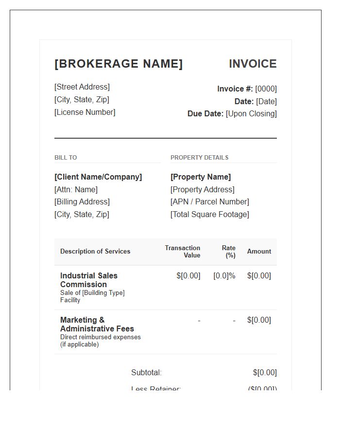 Industrial Real Estate Sales Brokerage Invoice Template
