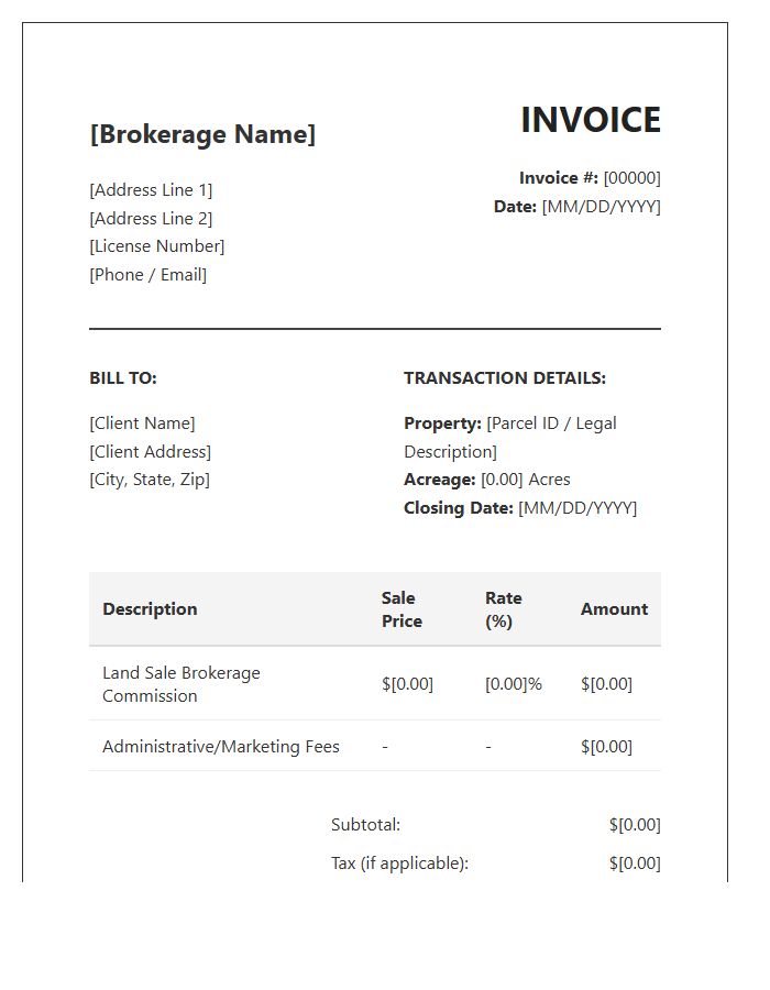 Land Sales Transaction Brokerage Invoice Template