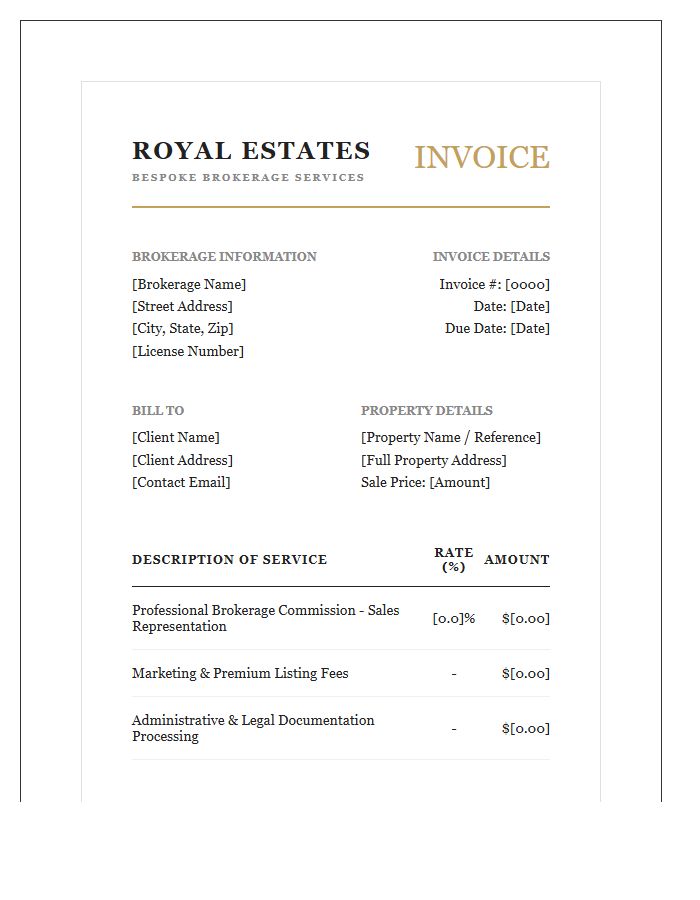 Luxury Property Sales Brokerage Invoice Template