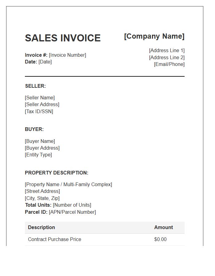 Multi Family Real Estate Sales Invoice Template