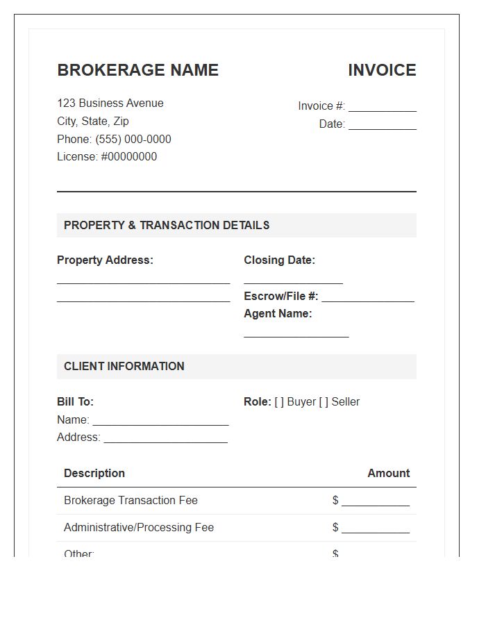 Real Estate Brokerage Transaction Fee Invoice Template